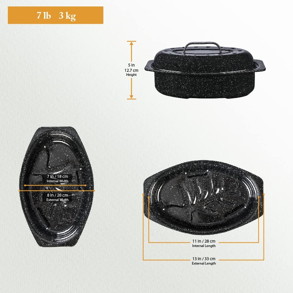 Granite Ware 7 lb. Capacity 13 in. Covered Oval Roaster, Speckled Black Enamel on Steel