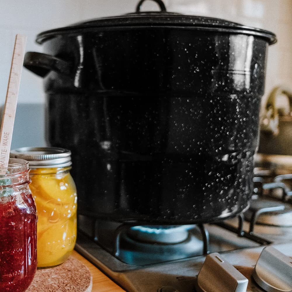 Granite Ware Enamel on Steel 21.5-Quart Water Bath Canner with lid & Jar Rack, Speckled Black