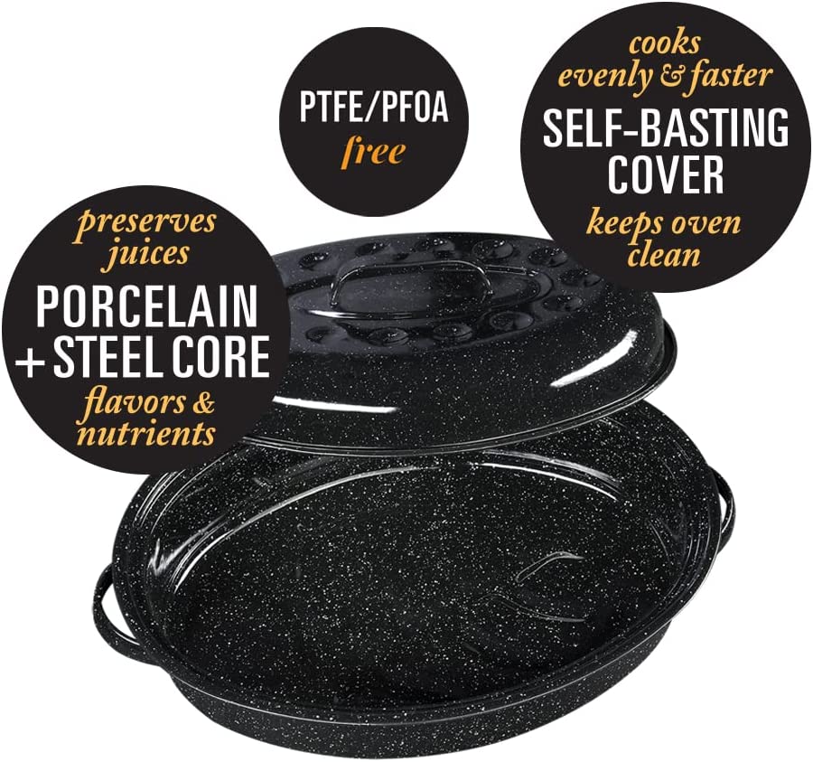 Granite Ware 15-Inch Covered Oval Roaster, 15 inches, Black