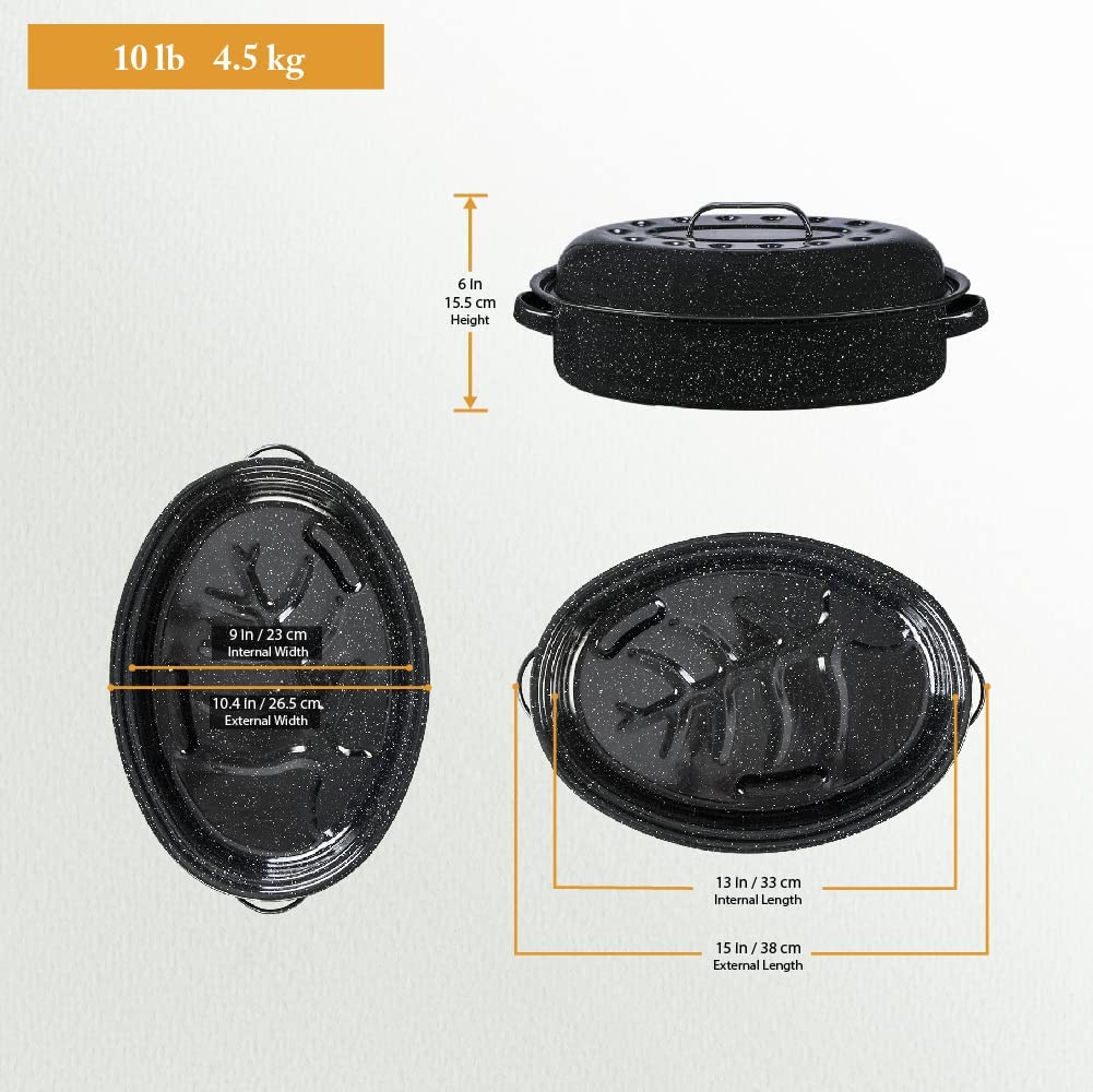 Granite Ware 15-Inch Covered Oval Roaster, 15 inches, Black