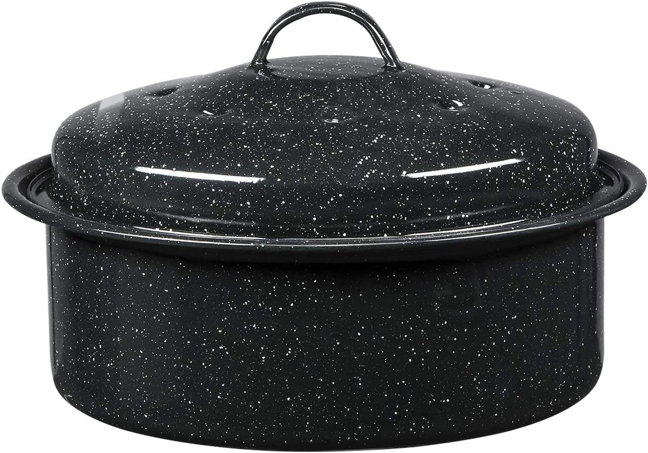 Granite Ware 3 lb. Capacity Covered Round Roaster, Speckled Black Enamel on Steel