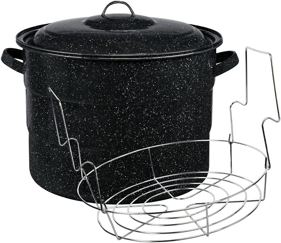 Granite Ware Enamel on Steel 21.5-Quart Water Bath Canner with lid & Jar Rack, Speckled Black