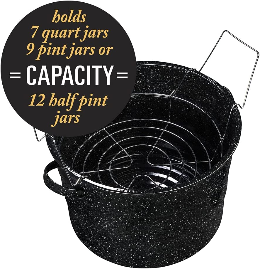 Granite Ware Enamel on Steel 21.5-Quart Water Bath Canner with lid & Jar Rack, Speckled Black