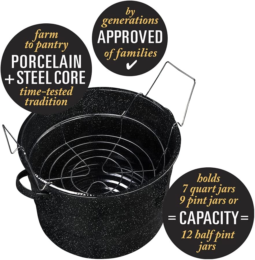 Granite Ware Enamel-on-steel 12-Piece Canner Kit, Includes 21.5 qt. Water Bath Canner with lid, Jar Rack, Blancher, Colander & 5 pc. Canning Tool Set
