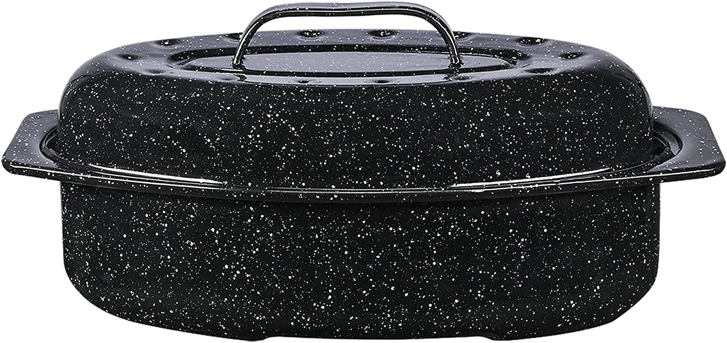 Granite Ware 7 lb. Capacity 13 in. Covered Oval Roaster, Speckled Black Enamel on Steel