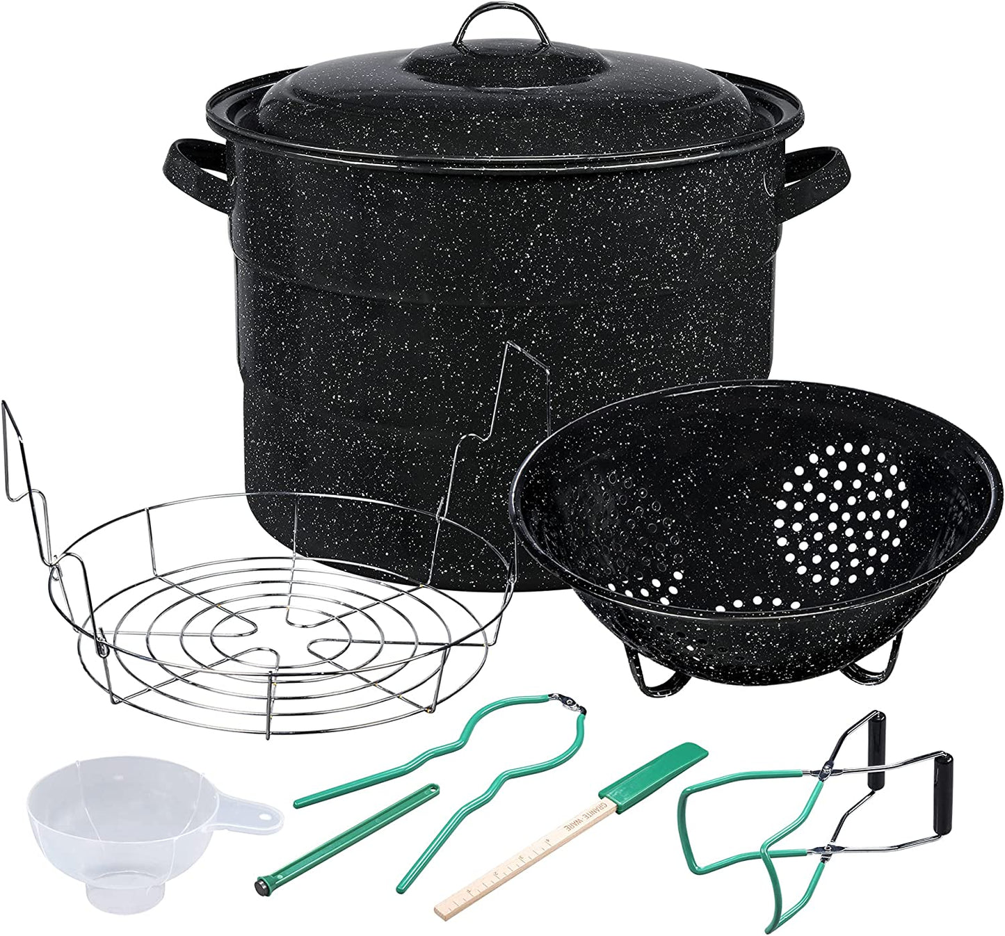 Granite Ware 9-Piece Canner Kit, Includes Enamel on Steel 21.5-Quart Water Bath Canner with lid, Colander, Jar Rack & 5-Piece Canning Tool Set