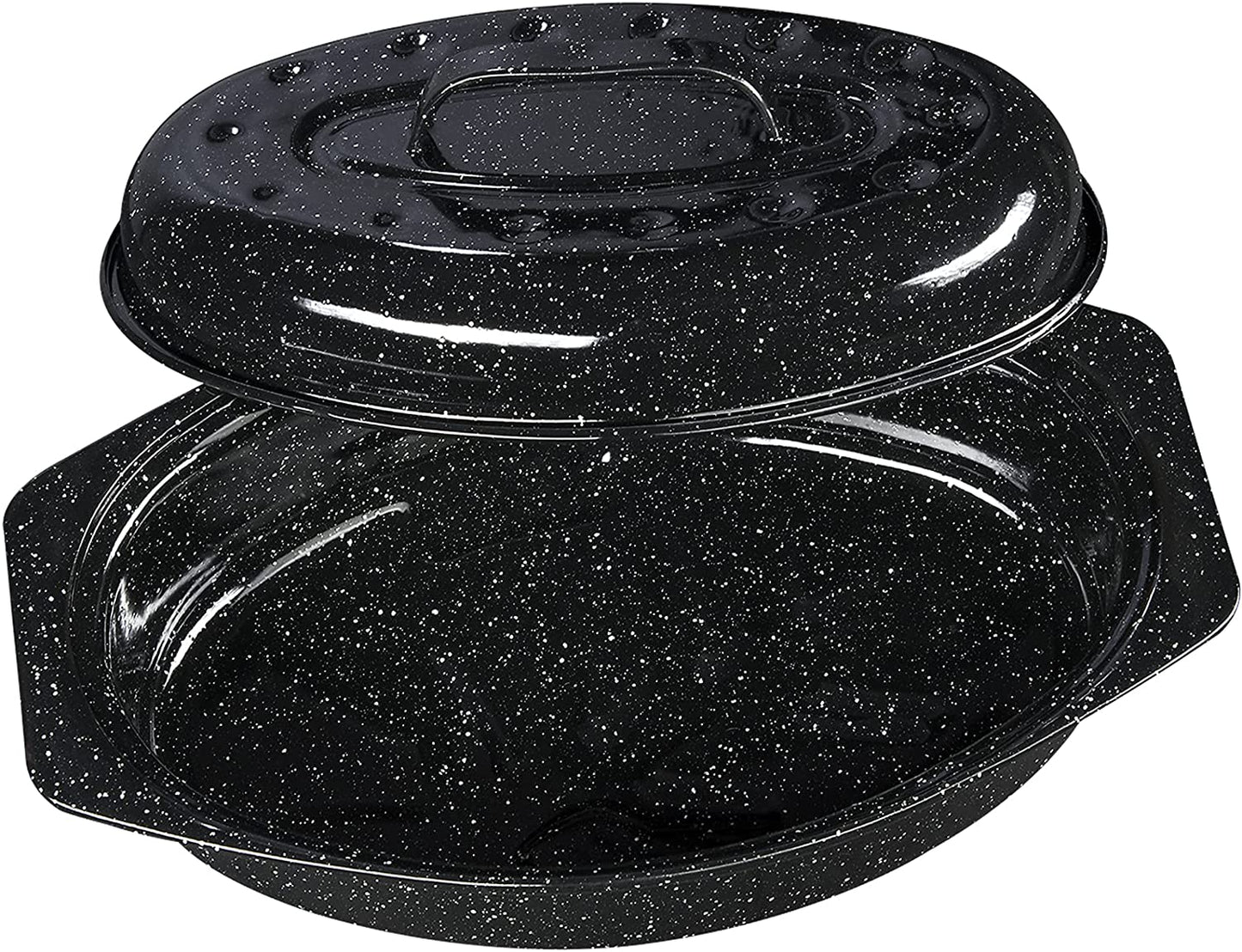 Granite Ware 7 lb. Capacity 13 in. Covered Oval Roaster, Speckled Black Enamel on Steel