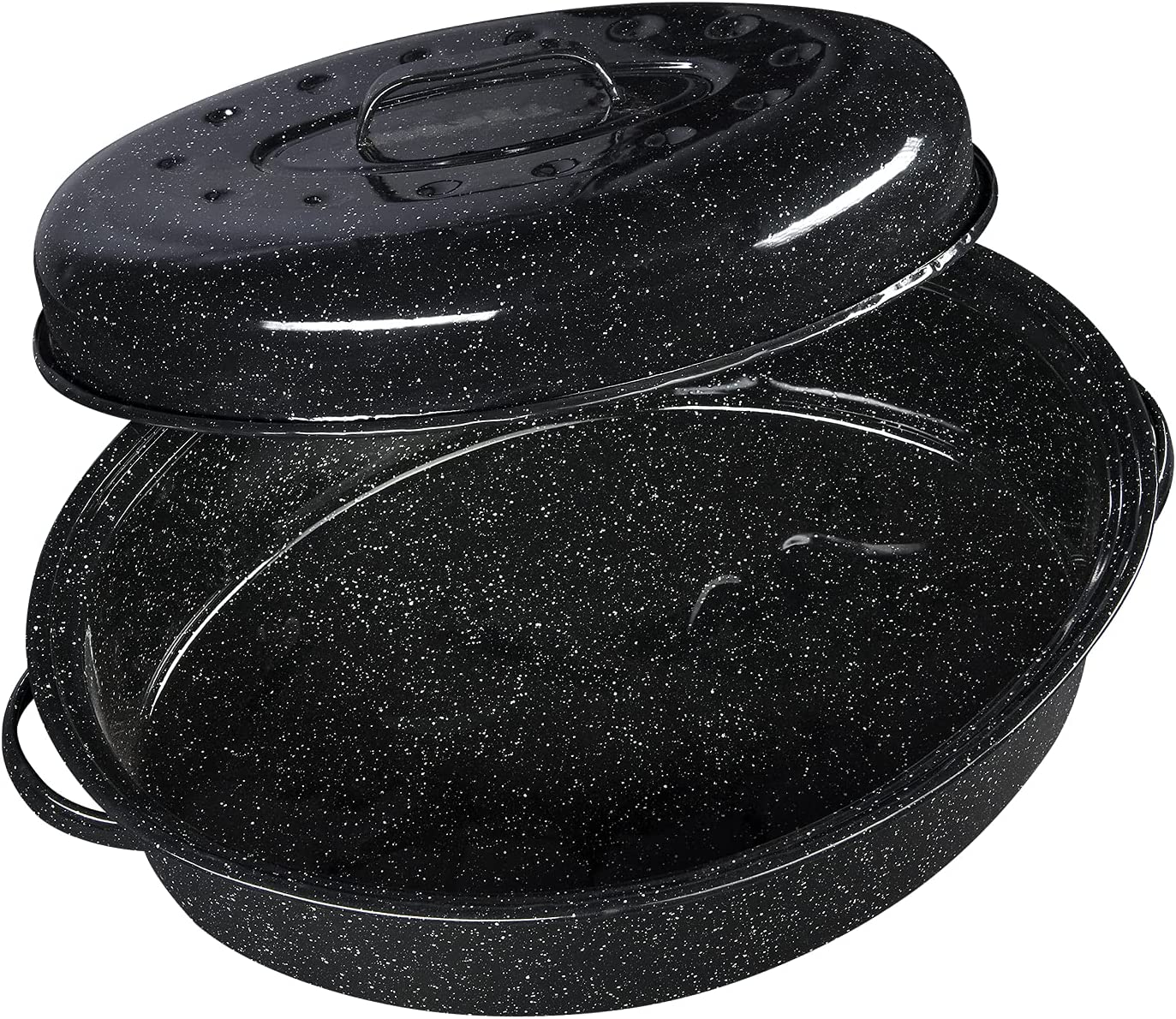 Granite Ware 15 lb. Capacity (18 in.) Covered Oval Roaster, Speckled Black Enamel on Steel