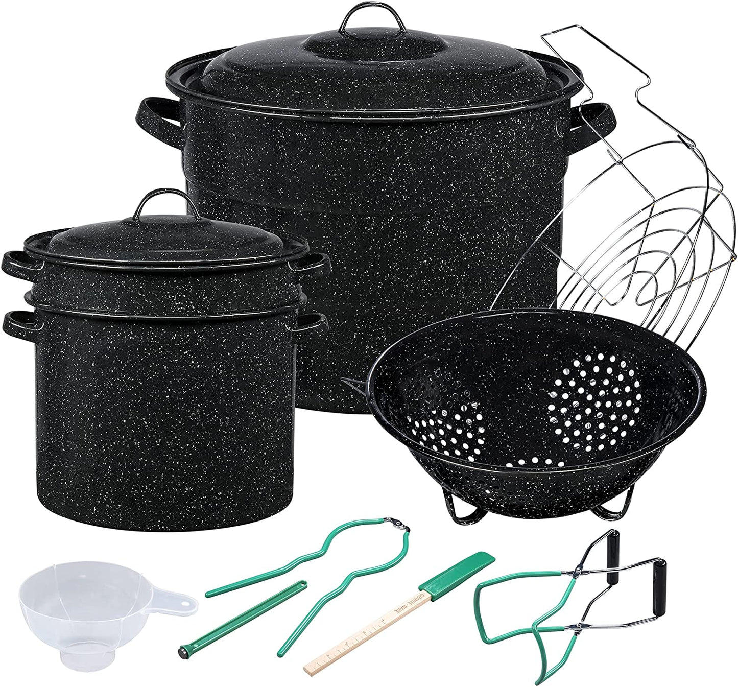 Granite Ware Enamel-on-steel 12-Piece Canner Kit, Includes 21.5 qt. Water Bath Canner with lid, Jar Rack, Blancher, Colander & 5 pc. Canning Tool Set