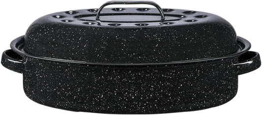 Granite Ware 15-Inch Covered Oval Roaster, 15 inches, Black