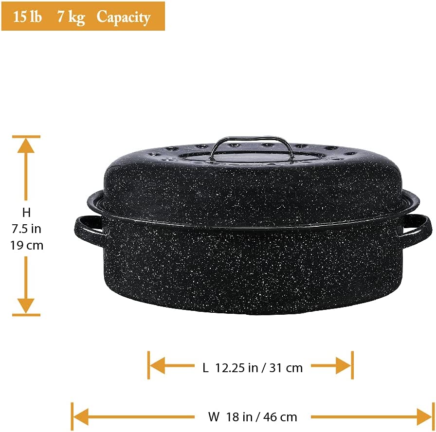 Granite Ware 15 lb. Capacity (18 in.) Covered Oval Roaster, Speckled Black Enamel on Steel