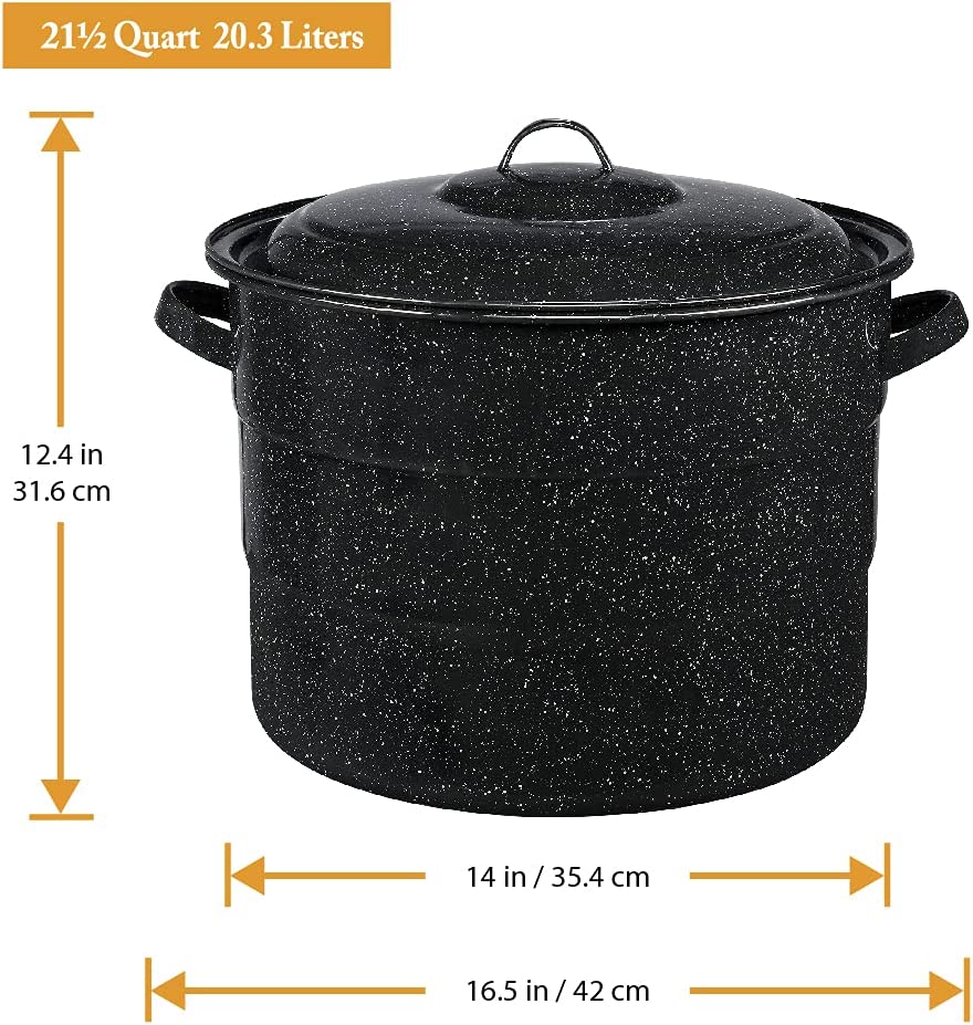 Granite Ware Enamel on Steel 21.5-Quart Water Bath Canner with lid & Jar Rack, Speckled Black